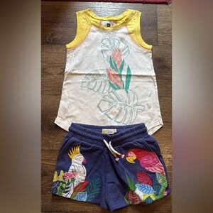 Tea Collection Colorful Parrot Embroidered Shorts and Tropical Tank Set